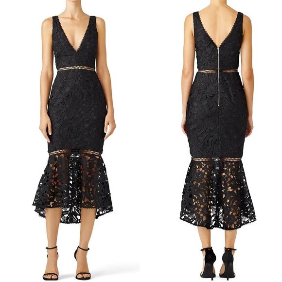 Nicholas Azalia Lace Plunge Dress in Black | Size 4 - Picture 1 of 9